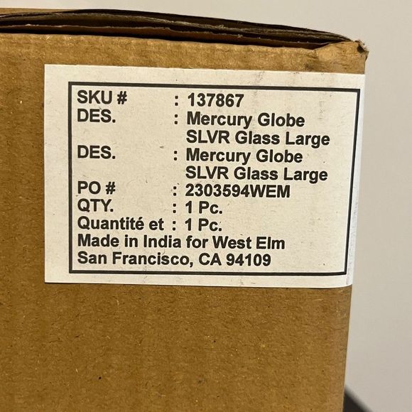 West Elm Light Up Mercury Silver Glass Globe. Quantity:one (1) Sz. Small - Picture 2 of 3